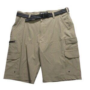 Iron Co Mens Cargo Shorts 36 x 11 Khaki Belted Stretch Polyester Elastic